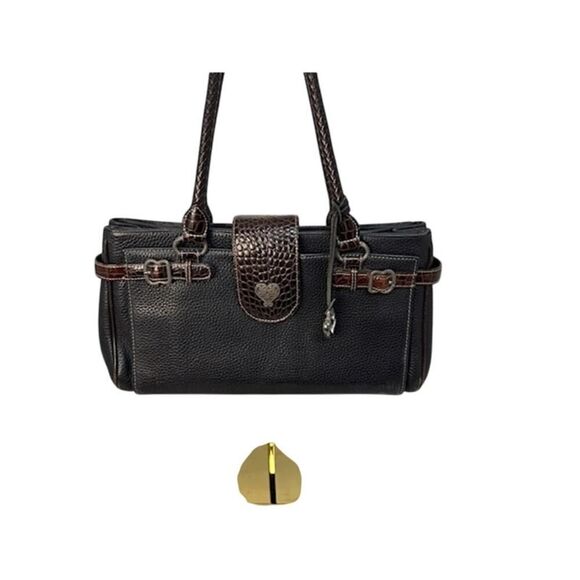 Brighton Black Pebble Leather Multi Compartment Shoulder Handbag Purse - Picture 2 of 12